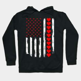 Vintage Valentines Day American Flag Hearts Mens Boys Kids Hoodie